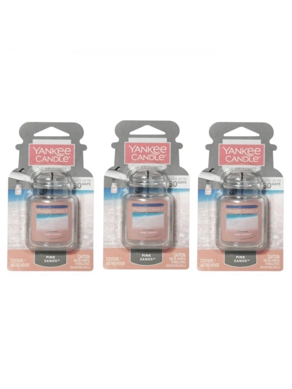 3x Yankee Candle Car Jar Ultimate Pink Sands Scent, Hanging Car Air Freshener